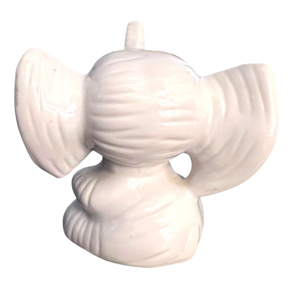 Vintage Lucky Elephant Ring Holder Trinket Figurine Trunk Up White Ceramic 3” - Picture 3 of 9